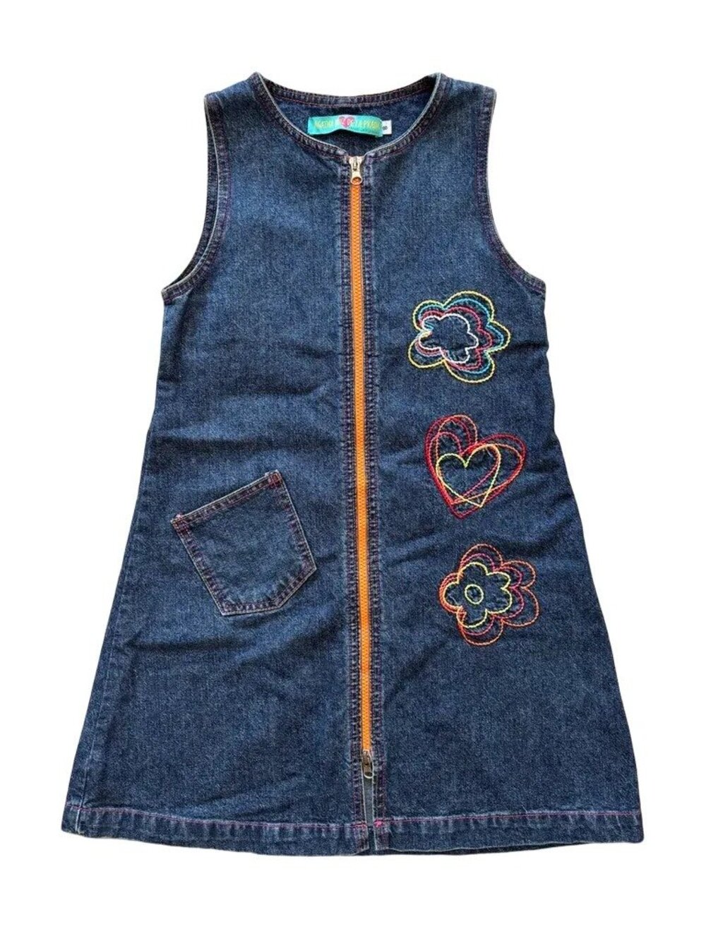 AGATHA RUIZ DE LA PRADA Zip Front Embroidered Denim Jumper Dress GIRLS 8